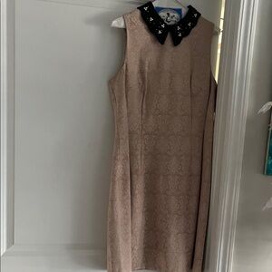 Calvin Klein Tan Midi Dress with Black Embellished Collar